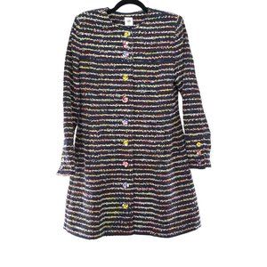 Cabi 5660 Headline Topper Navy Boucle Striped Floral Trench Style Coat Size 8
